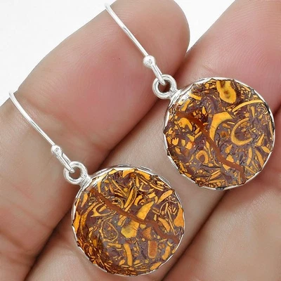 Coquina Fossil Jasper - India 925 Sterling Silver Earrings Jewelry E-1113 - Image 1 of 4