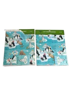 Vintage Wedding Wrapping Paper Blue Penguins Wedding Cake Set of 2 Hallmark - Picture 1 of 21
