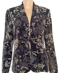 Alex Evenings Women's Size Medium  Black Beige Sparkle One ButtonFront Jacket - Picture 1 of 5