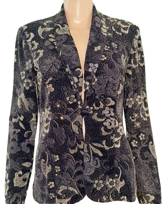 Alex Evenings Women's Size Medium  Black Beige Sparkle One ButtonFront Jacket - Image 1 of 4