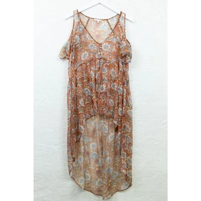 MYSTREE Sheer High Low Long Top Flowy Fairy Earthy Dark Floral Boho Romantic S - Image 1 of 4