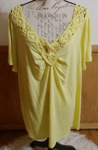 Women's Yellow Pullover Top Sz Plus 3X Crochet Trim Cutout Back SS Casual Blouse - Picture 1 of 7