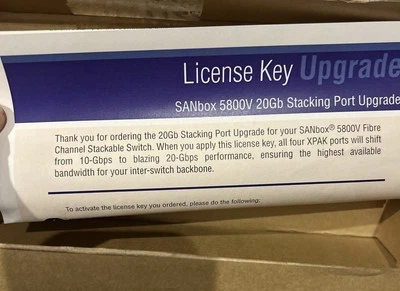 QLogic License Key Upgrade Sanbox 5800V Upgrades 10-Gbps To 20gb Stacking Port - Image 1 of 3