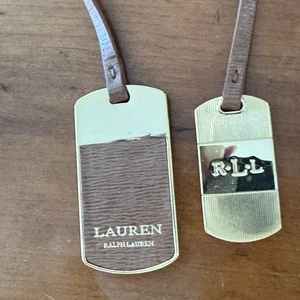 Lauren Ralph Lauren Kofferanhänger Gold Braun Leder 2 Stück Set Verbunden EUC - Bild 1 von 11