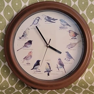 Large 32cm Singing Bird Analogue Wall Clock Birdsong Ornithology Brown Battery - Picture 1 of 6