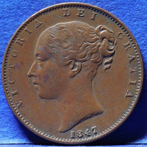 VICTORIA COPPER FARTHING 1847, S.3950, EXCELLENT EXAMPLE SEE PHOTOS - Picture 1 of 2