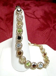 14K ROSE GOLD ROUND SHAPE MULTI STONE GEM LINK TENNIS BRACELET 8" LONG - Picture 1 of 7