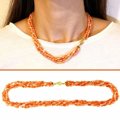 Collier en OR Jaune 18 Carats k 750 et de CORAIL Rose Naturelle Veritable Femme - Photo 1/4