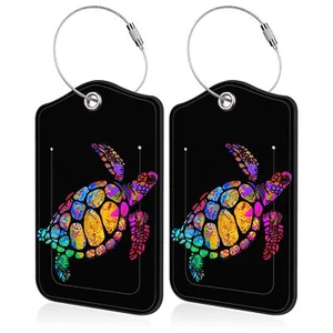 2 PCS Luggage Tags for Suitcase Psychedelic Color Sea Turtle Leather Suitcase... - Picture 1 of 7