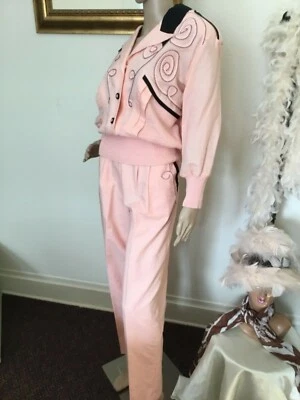 Conjunto Top Ramie Tejido Pantalones Cintura Alta Diseño Negro Preppy Rosa Años 80 Vintage Foto 1 de 4