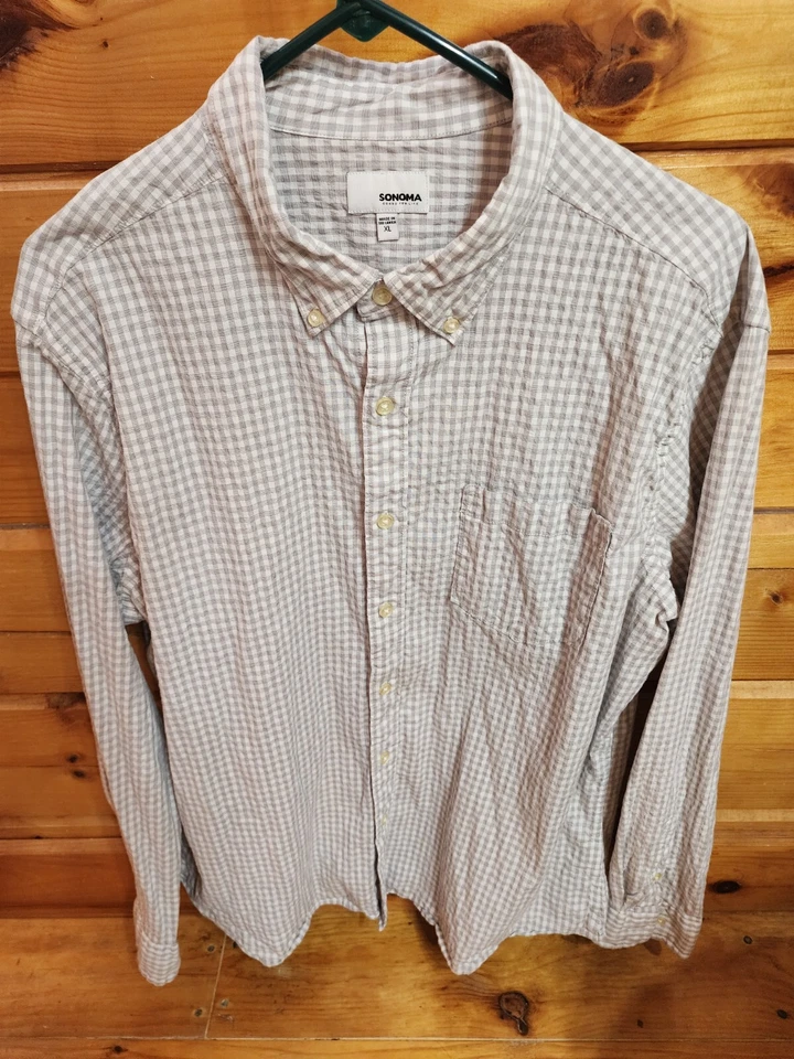 Camisa de vestir para hombre manga larga con botones Sonoma XXL gris/blanco a cuadros Foto 1 de 2