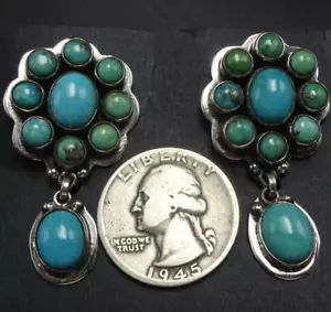 New FEDERICO JIMENEZ Sterling Silver TURQUOISE Cluster EARRINGS Pierced - Picture 1 of 16