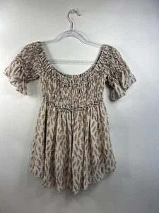 By Together Dress Girls' Size M Tan Smocked Stretch Peasant Short Sleeve - Picture 1 of 12