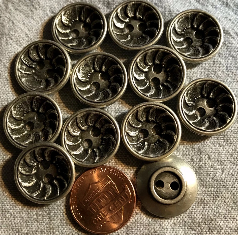 Lote 4660 12 botones de costura de metal cóncavo tono plata envejecido 11/16" 18 mm Foto 1 de 1