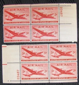 US 5¢ Stamp SC #C32 Air Post 2 matching number plate blocks MNH 1946 - Picture 1 of 1