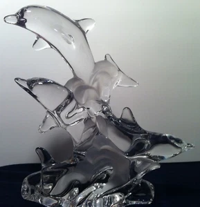 LENOX LEAD CRYSTAL "A DOLPHINS TRIO" 7 1/2" high 6 1/2" wide and 2 1/4" deep. - Picture 1 of 8