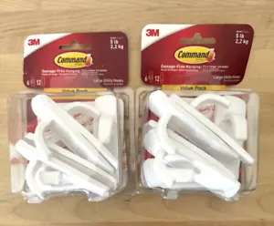 2 Packs 3M Command 6 Large Utility Hooks & 12 Adhesive Strips Per Pack Max 5 lb - Picture 1 of 2