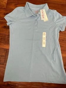NEW girls CAT & JACK SCHOOL UNIFORM SHIRT polo collared LIGHT BLUE solid 14-16 - Picture 1 of 1