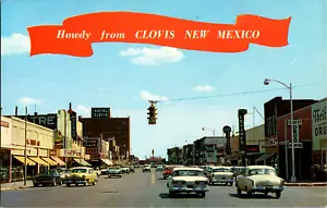 Postcard Howdy from Clovis NM Main St 50s Cars Lyceum Theater CR Anthony Levines - Picture 1 of 2