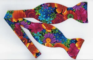 Fun Floral Paradise Bow tie, Orange, Red, Blue, Purple Flowers, Self-tie Bow tie - Picture 1 of 5