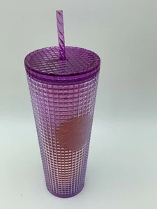 2021 Starbucks 24Oz VENTI Cold Beverage Cup Tumbler Purple Ombre Grid USED - Picture 1 of 9