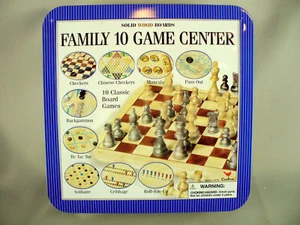 FAMILIA 10 CENTRO DE JUEGOS TABLERO DE MADERA MACIZA 10 JUEGOS CLÁSICOS EN UN CONTENEDOR DE LATA - Imagen 1 de 8