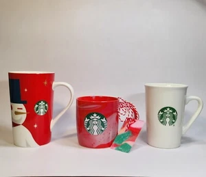 Starbucks Mug Set Holiday Christmas Coffee Cups Red & Green Set of 3 - Picture 1 of 12