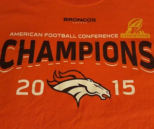 Denver Broncos Logo L/S T Shirt Large EUC Orange Manning AFC Champions INV413 - Picture 1 of 8