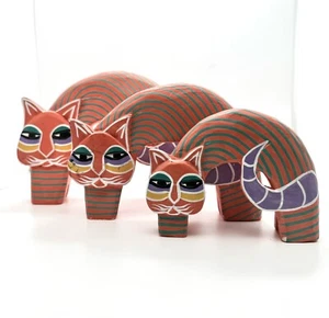 Laurel Burch Wooden Cats Set 3 Sizes Orange Green Purple - Picture 1 of 13