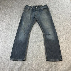 Y2K Straight Leg Mens Jeans Embroided Dark Blue VINTAGE Crosshatch W34 L30 - Picture 1 of 16