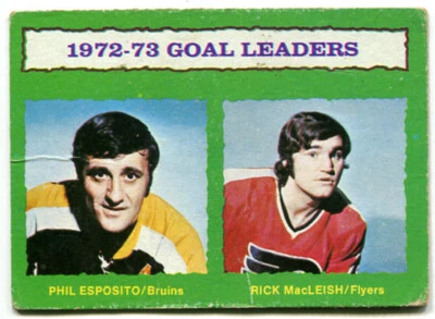 1973-74 OPC Goal Leaders Card #133 Phil Esposito, Rick MacLeish Dark Back - Image 1 of 2
