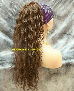 PONYTAIL HAIR PIECE EXTENSION LONG CURLY LAYERED MEDIUM BROWN #6 NWT - Picture 1 of 5
