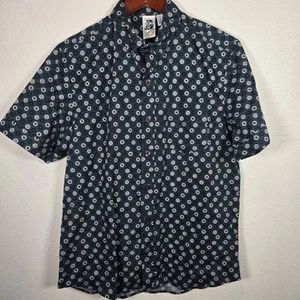 Neu mit Etikett Kennington Hemd Herren Large marineblau Blumendruck Kurzarm SS Baumwolle - Bild 1 von 7