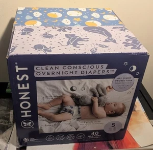 The Honest Company Clean Conscious Sz Disposable Overnight Diapers 40 Pack New - Picture 1 of 5