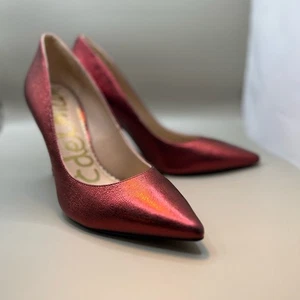 Sam Edelman "Hazel" Red Pointed 4 inch Metallic Heels Night Out Old Mney - Picture 1 of 10
