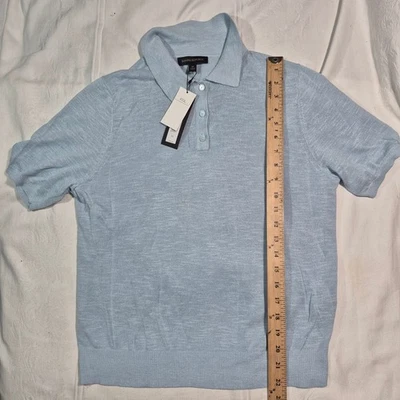 全新带标签 BANANA Republic 亚麻混纺针织衫 POLO 衬衫 BREEZE 蓝色男式中号 — 第 1/4 张图片