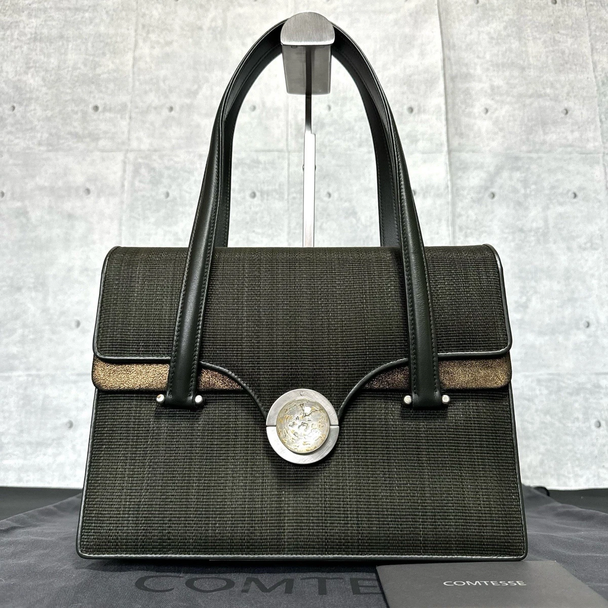 COMTESSEホースヘア×レザー コンテス ハンドバッグ 黒×ゴールド ホース 