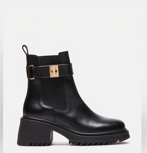 Steve Madden Gates Stiefel schwarz Leder Schnalle Chelsea Lug NEU Größe 9 - Bild 1 von 5