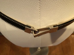 Ann Taylor Genuine black leather slim skinny belt lobster buckle adjustable S M - Picture 1 of 6