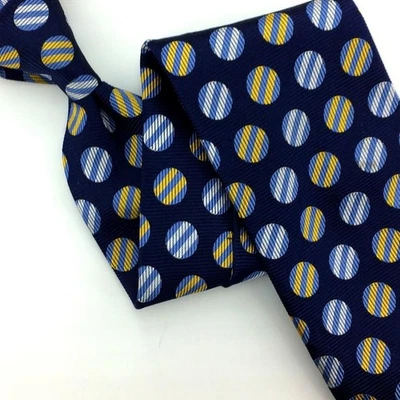 Corbata Turnbull & Asser Inglaterra Azul Marino Dorado Círculo Rayas Corbata Lujo Seda L3 Foto 1 de 4