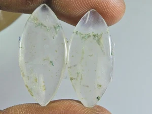 13X29X3 MM NATURAL MOSS AGATE MATCHED PAIR MARQUISE CABOCHON GEMSTONE 19Cts. C00 - Picture 1 of 9
