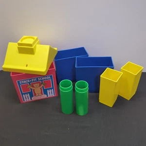 Vintage 1983 Johnson & Johnson Stack & Fit School Stacking Toy Complete Set - Picture 1 of 9