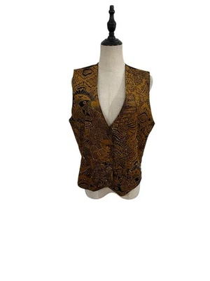 Винтажный 90-х вельветовый бисером жилет женщин коричневый черный абстрактный узор богемное жилет - Изображение 1 из 4
