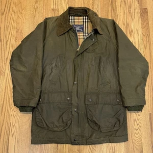 Burberry's Waxed Cotton Oiled Zip Jacket Fits Men’s Large Nova Check England Vtg - Picture 1 of 11
