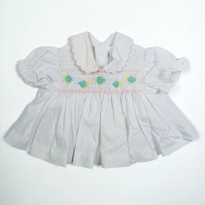 Vintage Baby Jogs Infant Girls 3-6 Months White Smocked Embroidered Fish Dress - Image 1 of 4