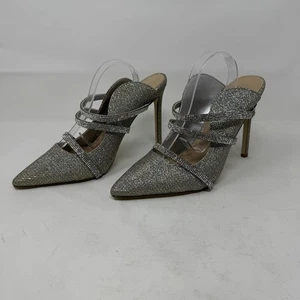 LILIA Silver Glitter Pointed Toe High Heel Mules Sz 9 - Picture 1 of 6