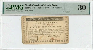 1779 May 15, $10 North Carolina Colonial Note NC-184b VF30 - Picture 1 of 2