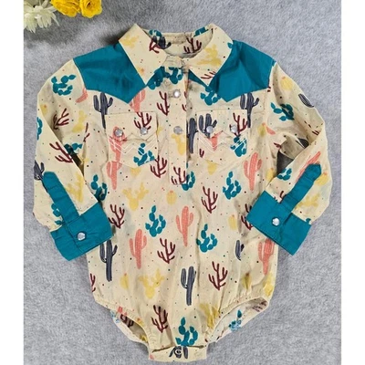 Body de manga larga con estampado de cactus occidental de 18 m Wrangler Baby con broches de presión de perlas Foto 1 de 4