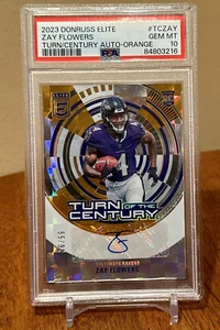 Zay Flowers RC 2023 Donruss Elite Turn/Century Orange AUTO /99 PSA 10 POP 3 - Picture 1 of 4