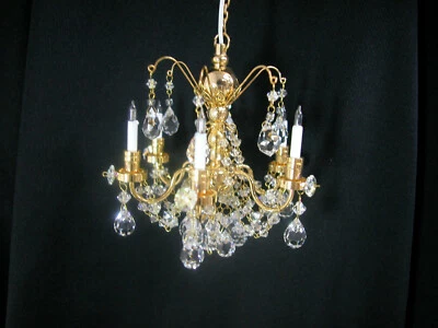 Heidi Ott #YL7001 Dollhouse Miniature Light Chrystal 6 Up Arm Brass Chandelier - Image 1 of 4